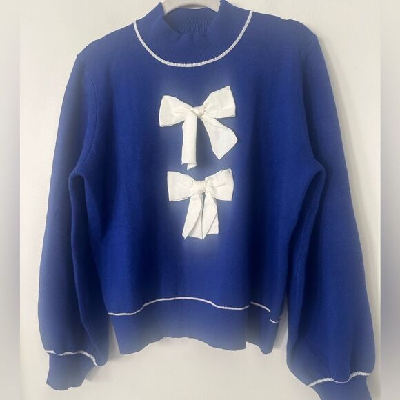 EE:SOME Blue Bow-tie Sweater L - Picture 2 of 7
